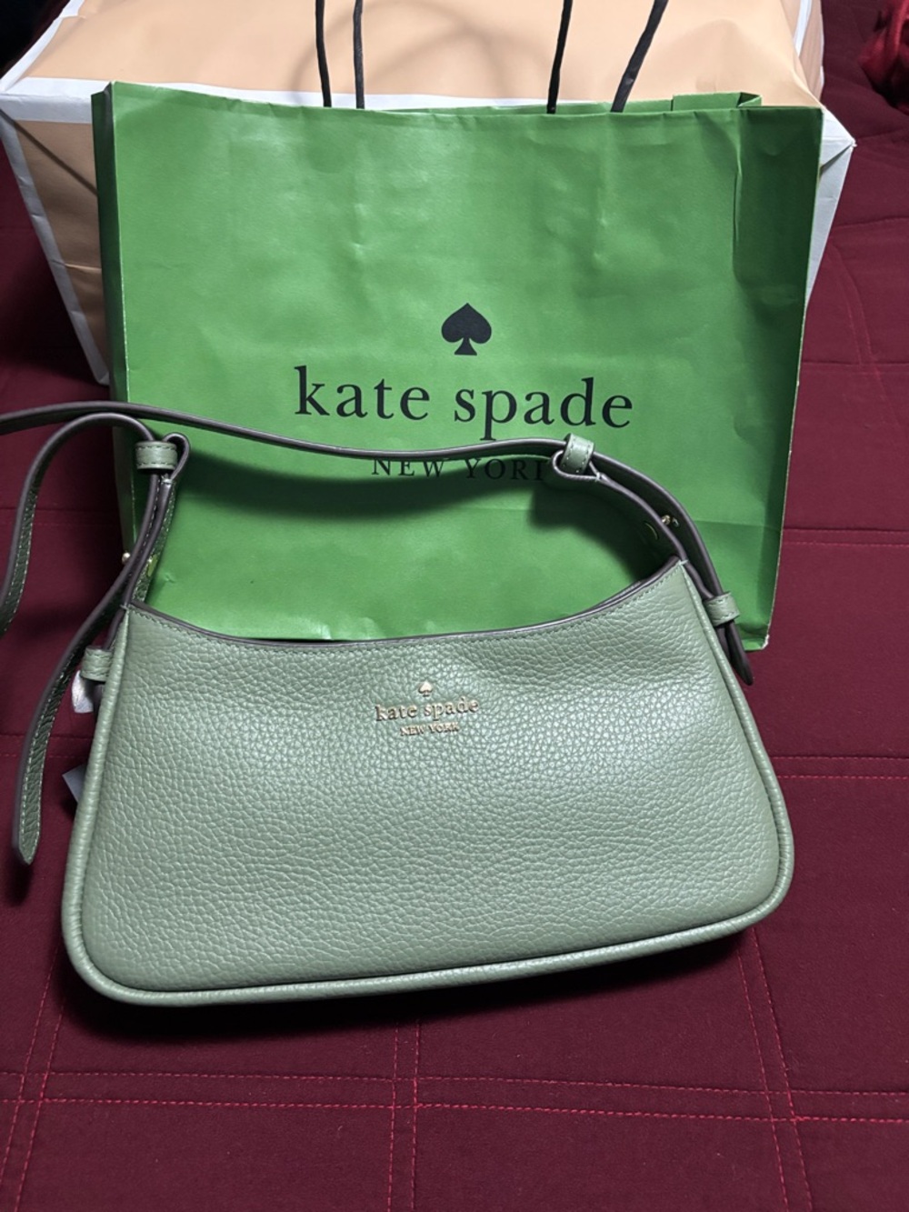 kate spade Pebbled Leather Shoulder Bag in Sage Green
